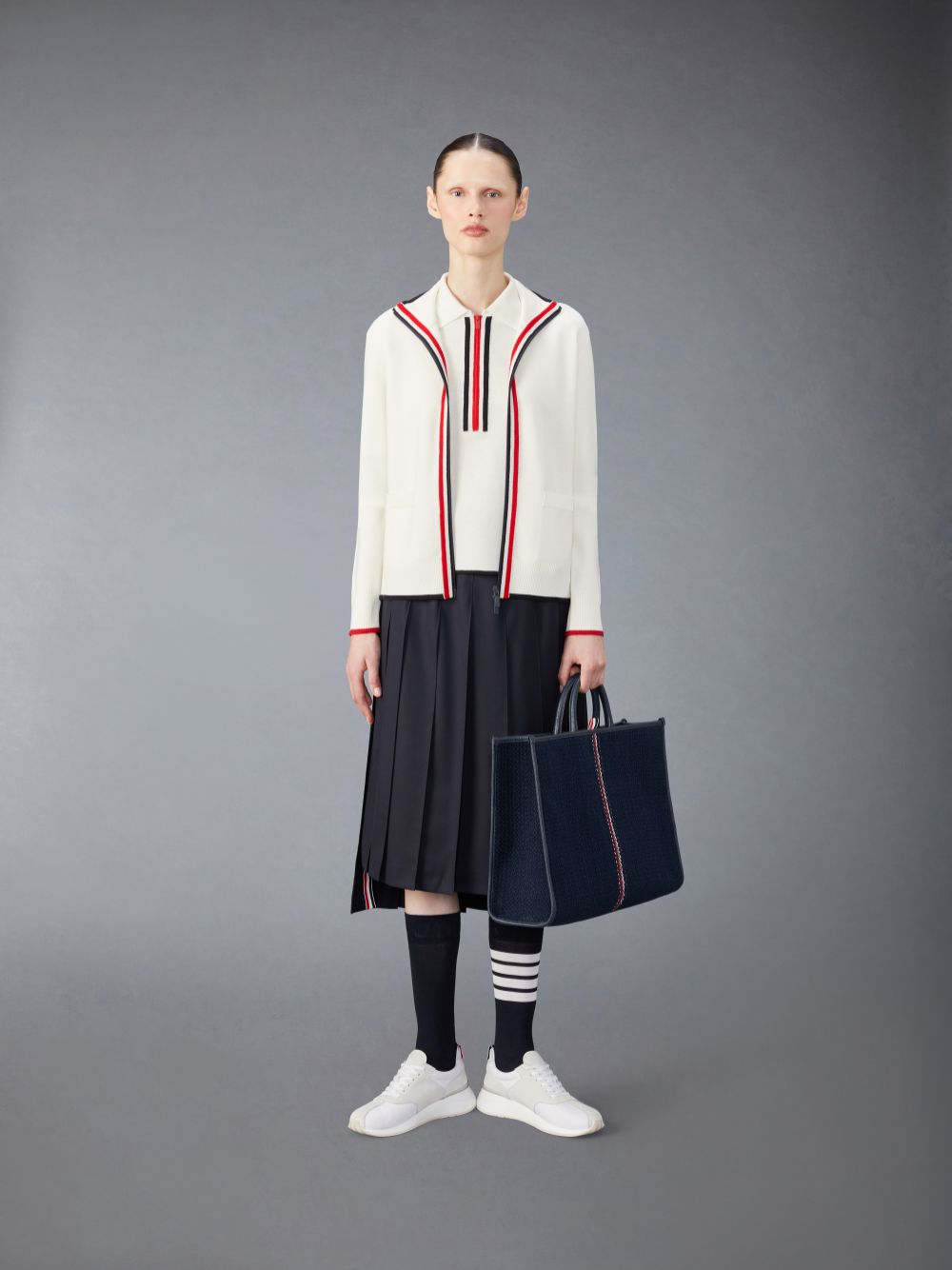 Thom Browne Wool Zip up Poloshirt Damen Weiß | ISH40B48083