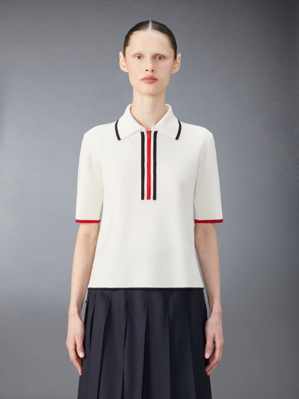 Thom Browne Wool Zip up Poloshirt Damen Weiß | ISH40B48083
